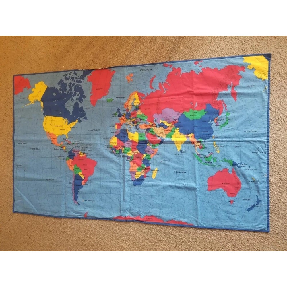 Homemade world map tapestry wall decoration rectangle 96" x 23"
